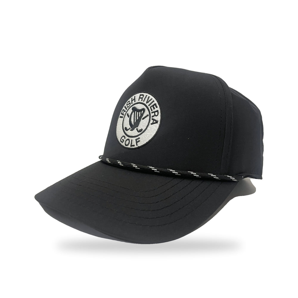 Irish Riviera Golf Rope Cap in The Dark Horse, black, three-quarter view
